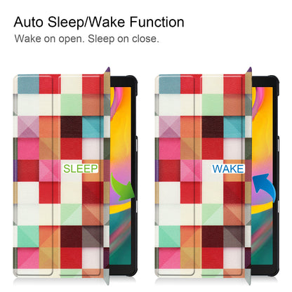 Pattern Printing Wear-resistant PU Leather Tri-fold Stand Auto Wake/Sleep Case for Samsung Galaxy Tab A 10.1 (2019) SM-T510 (Wi-Fi)/SM-T515 (LTE)