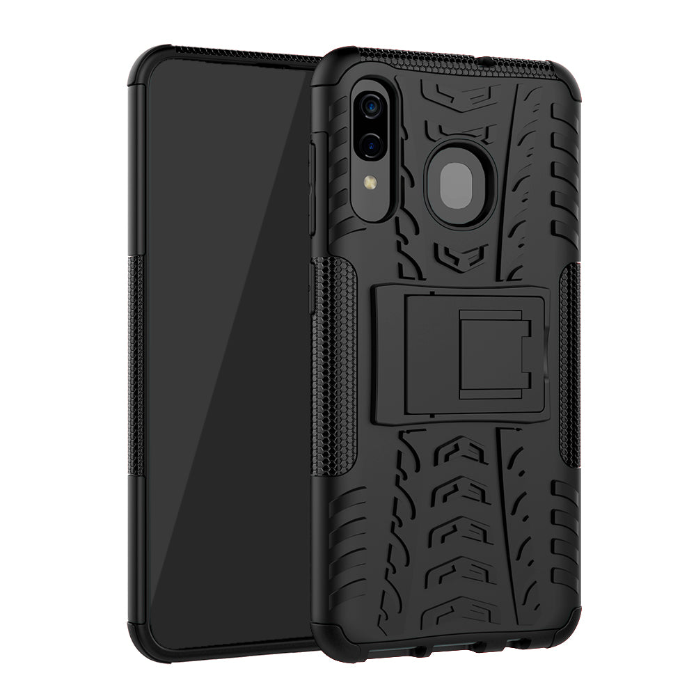 For Samsung Galaxy A50/A30/A20 Cool Tyre PC + TPU Hybrid Case with Kickstand