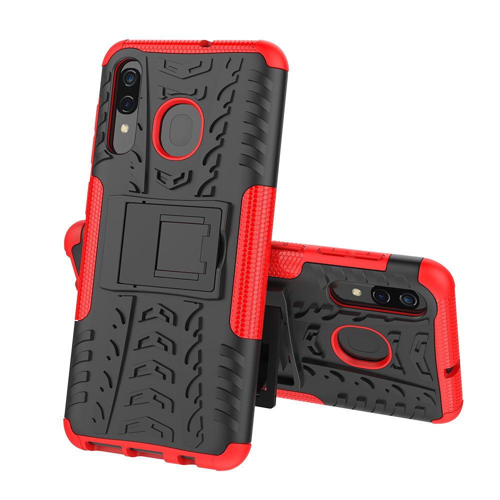 For Samsung Galaxy A50/A30/A20 Cool Tyre PC + TPU Hybrid Case with Kickstand