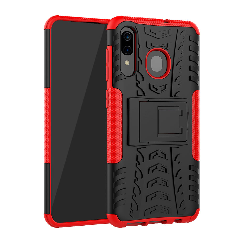 For Samsung Galaxy A50/A30/A20 Cool Tyre PC + TPU Hybrid Case with Kickstand