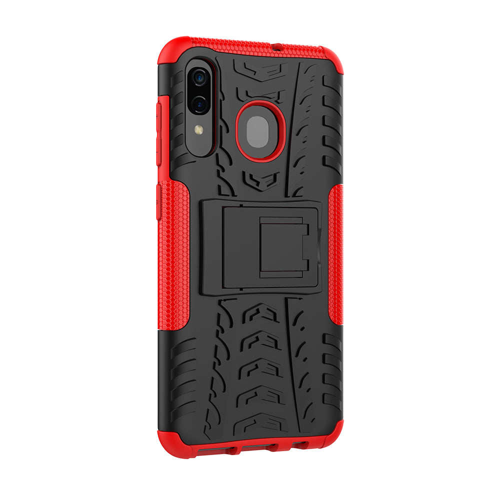 For Samsung Galaxy A50/A30/A20 Cool Tyre PC + TPU Hybrid Case with Kickstand