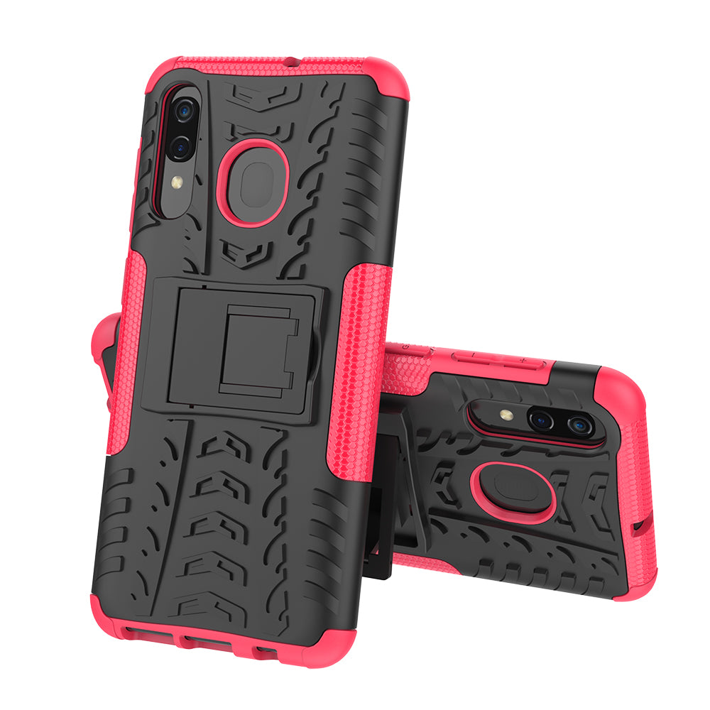 For Samsung Galaxy A50/A30/A20 Cool Tyre PC + TPU Hybrid Case with Kickstand