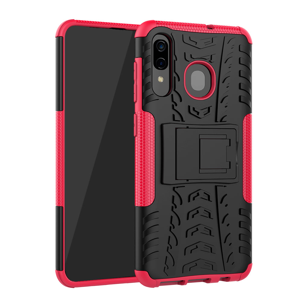 For Samsung Galaxy A50/A30/A20 Cool Tyre PC + TPU Hybrid Case with Kickstand