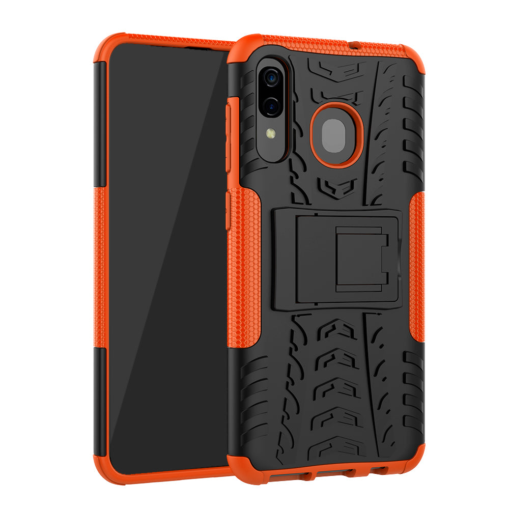 For Samsung Galaxy A50/A30/A20 Cool Tyre PC + TPU Hybrid Case with Kickstand