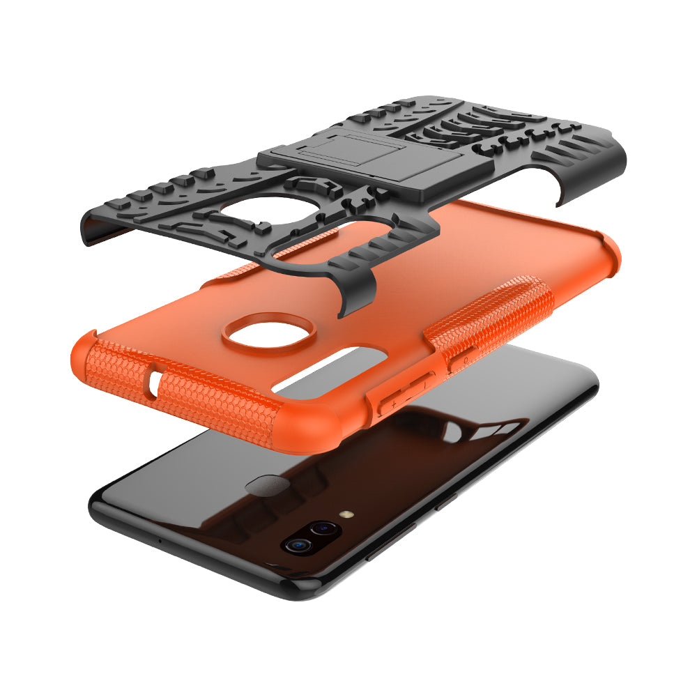 For Samsung Galaxy A50/A30/A20 Cool Tyre PC + TPU Hybrid Case with Kickstand