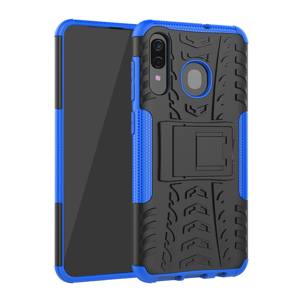 For Samsung Galaxy A50/A30/A20 Cool Tyre PC + TPU Hybrid Case with Kickstand