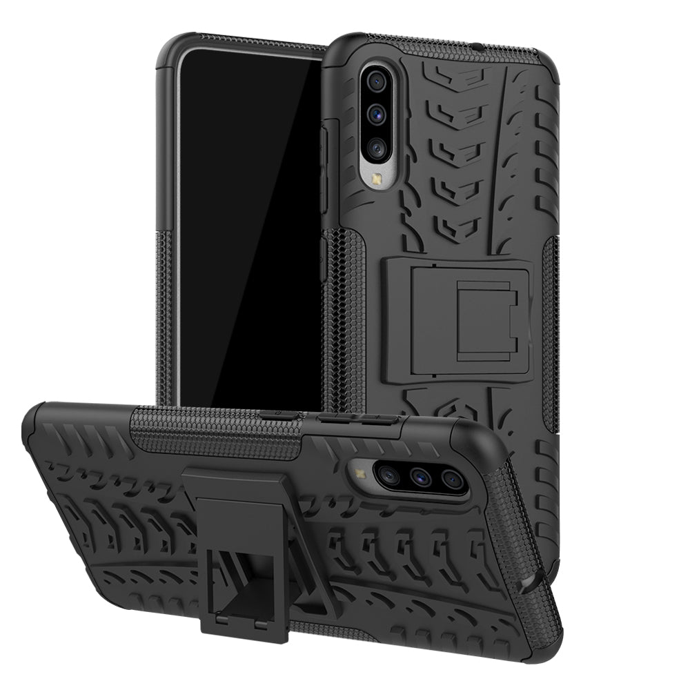 For Samsung Galaxy A70 Cool Tyre PC + TPU Hybrid Protective Cover with Kickstand