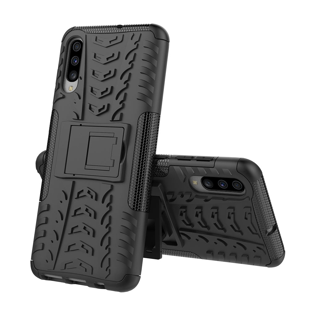 For Samsung Galaxy A70 Cool Tyre PC + TPU Hybrid Protective Cover with Kickstand