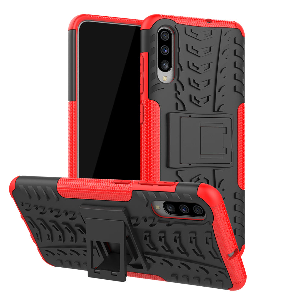 For Samsung Galaxy A70 Cool Tyre PC + TPU Hybrid Protective Cover with Kickstand