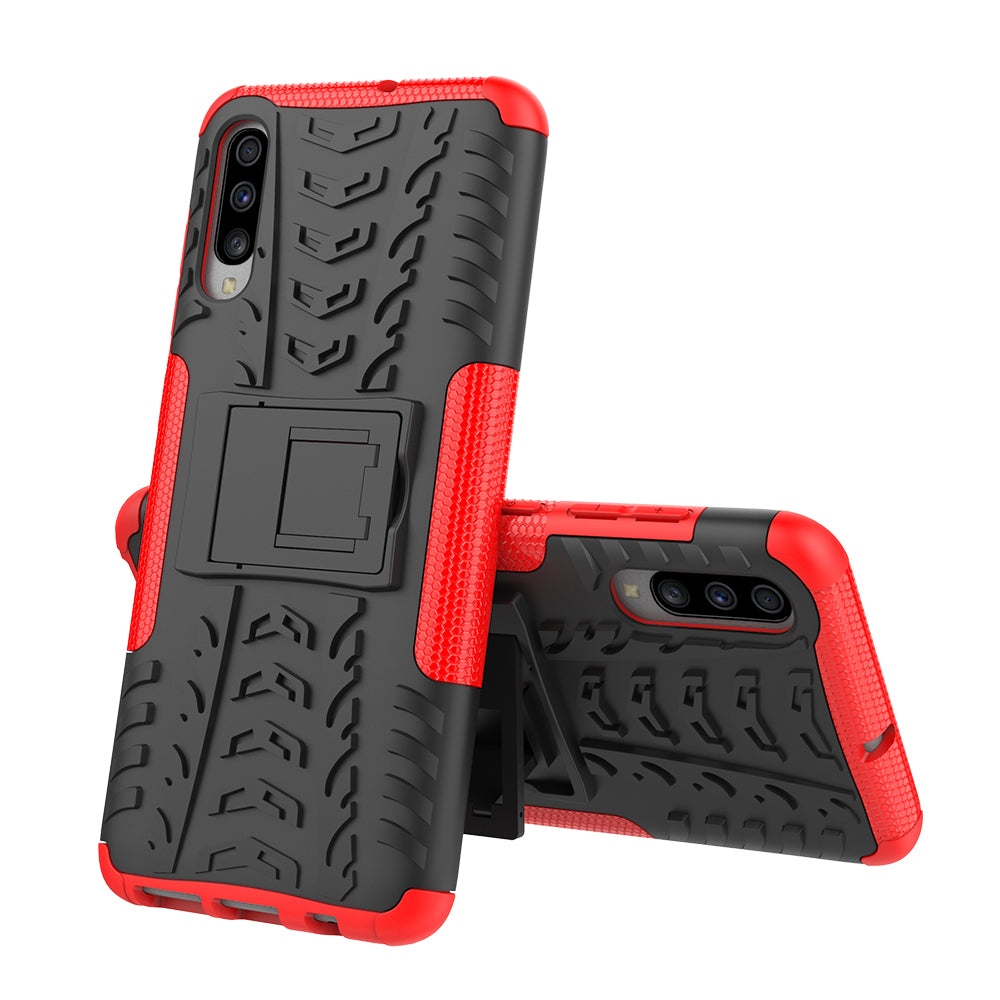 For Samsung Galaxy A70 Cool Tyre PC + TPU Hybrid Protective Cover with Kickstand
