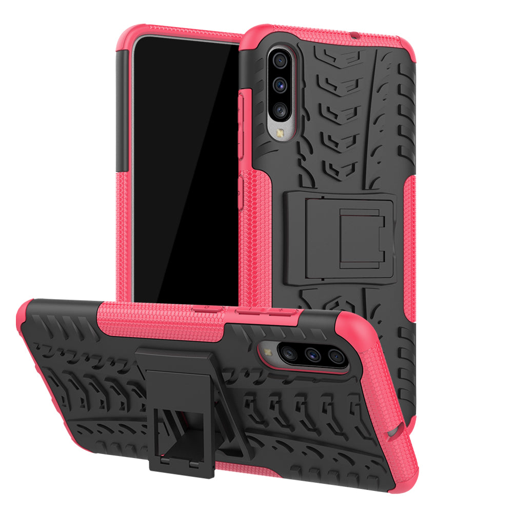 For Samsung Galaxy A70 Cool Tyre PC + TPU Hybrid Protective Cover with Kickstand