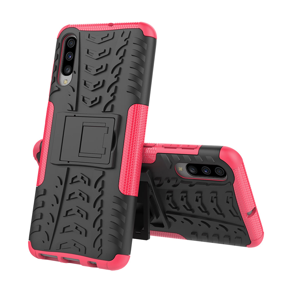 For Samsung Galaxy A70 Cool Tyre PC + TPU Hybrid Protective Cover with Kickstand