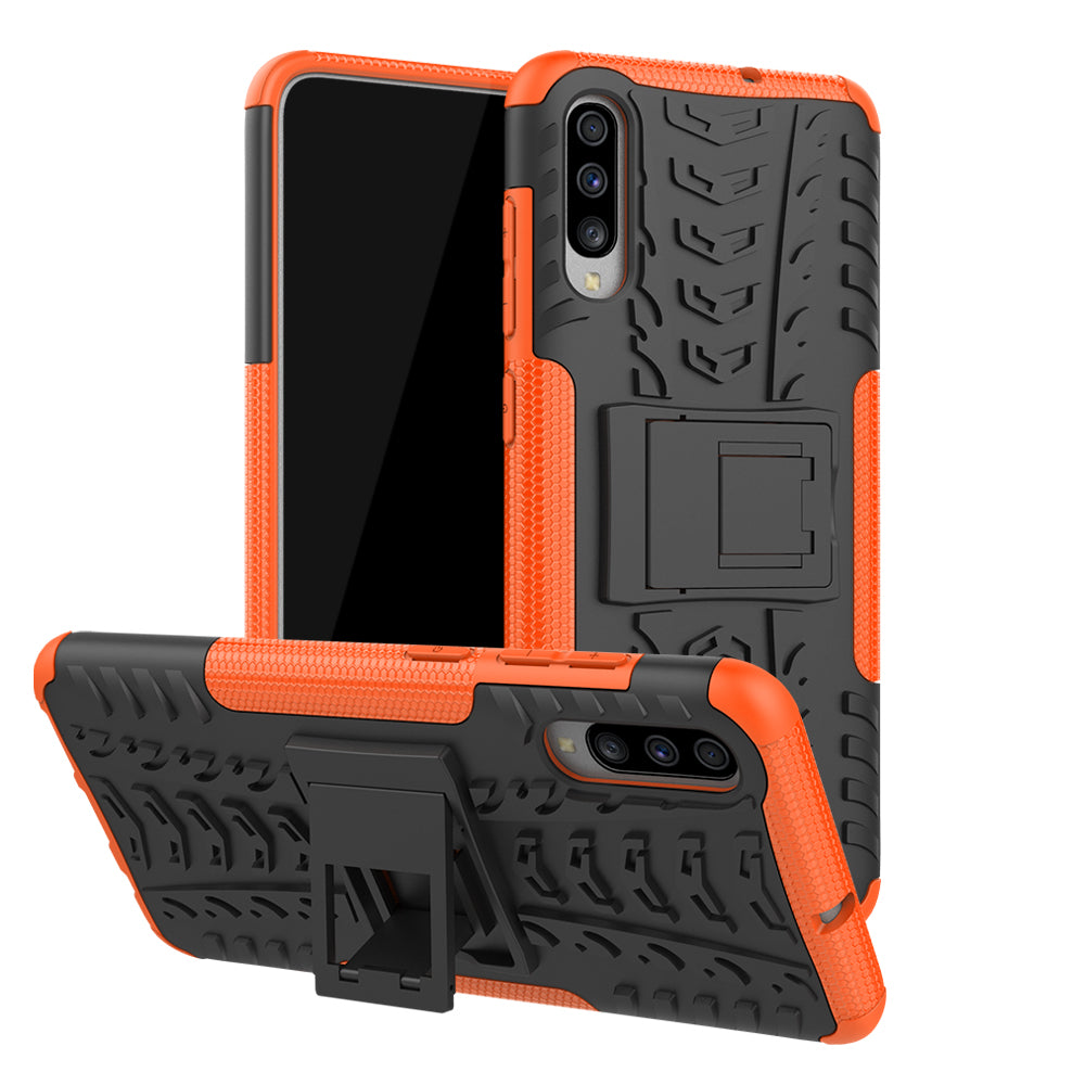 For Samsung Galaxy A70 Cool Tyre PC + TPU Hybrid Protective Cover with Kickstand