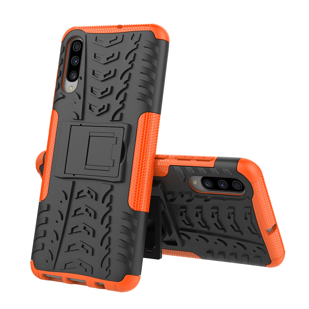 For Samsung Galaxy A70 Cool Tyre PC + TPU Hybrid Protective Cover with Kickstand