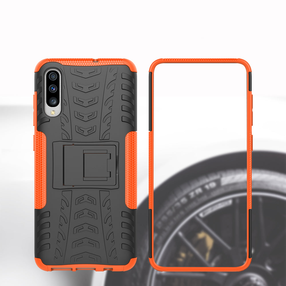 For Samsung Galaxy A70 Cool Tyre PC + TPU Hybrid Protective Cover with Kickstand