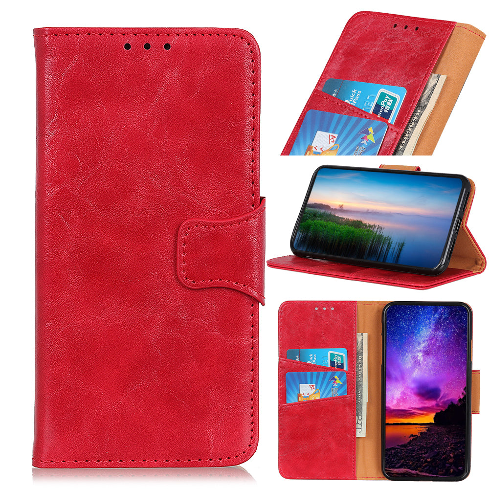 Crazy Horse Split Leather Wallet Stand Mobile Casing Cover for Samsung Galaxy A20e