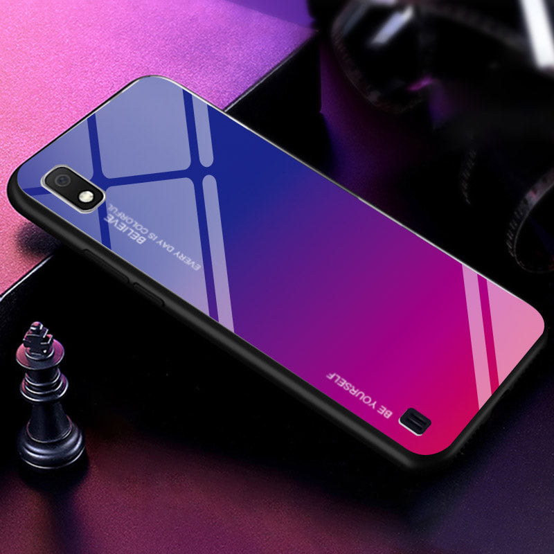 Gradient Color Glass + PC + TPU Hybrid Case for Samsung Galaxy A10