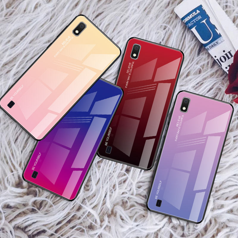 Gradient Color Glass + PC + TPU Hybrid Case for Samsung Galaxy A10