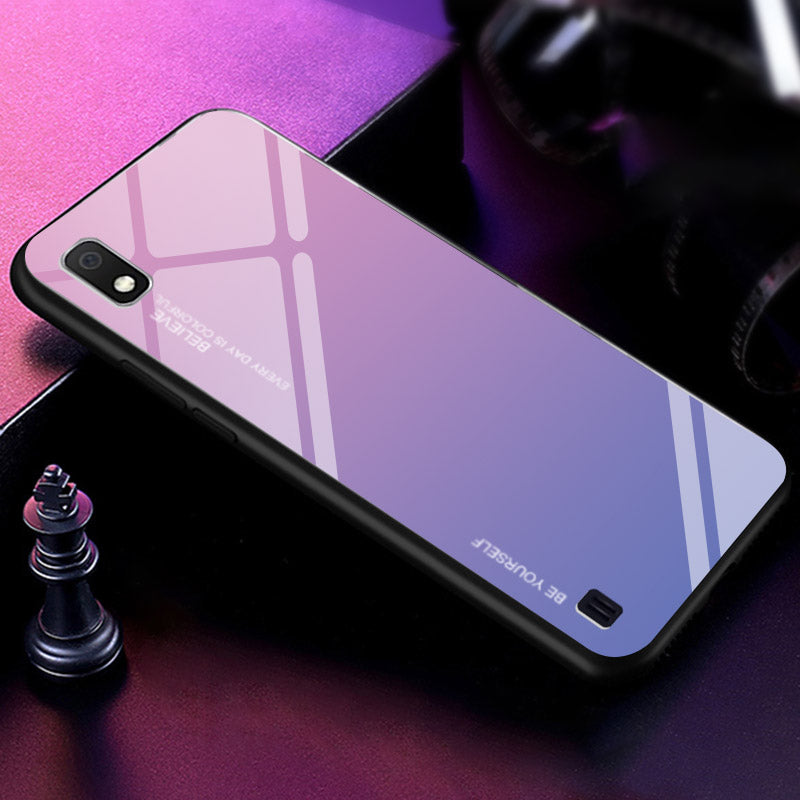 Gradient Color Glass + PC + TPU Hybrid Case for Samsung Galaxy A10