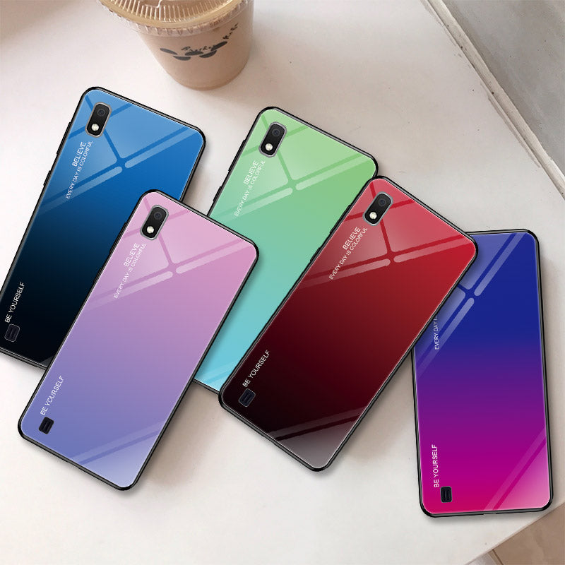 Gradient Color Glass + PC + TPU Hybrid Case for Samsung Galaxy A10