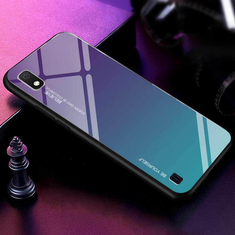 Gradient Color Glass + PC + TPU Hybrid Case for Samsung Galaxy A10