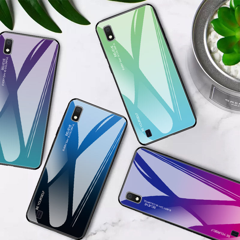 Gradient Color Glass + PC + TPU Hybrid Case for Samsung Galaxy A10