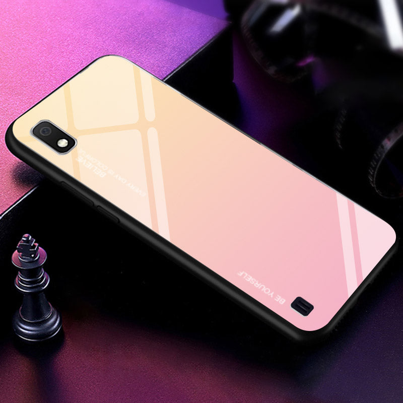 Gradient Color Glass + PC + TPU Hybrid Case for Samsung Galaxy A10
