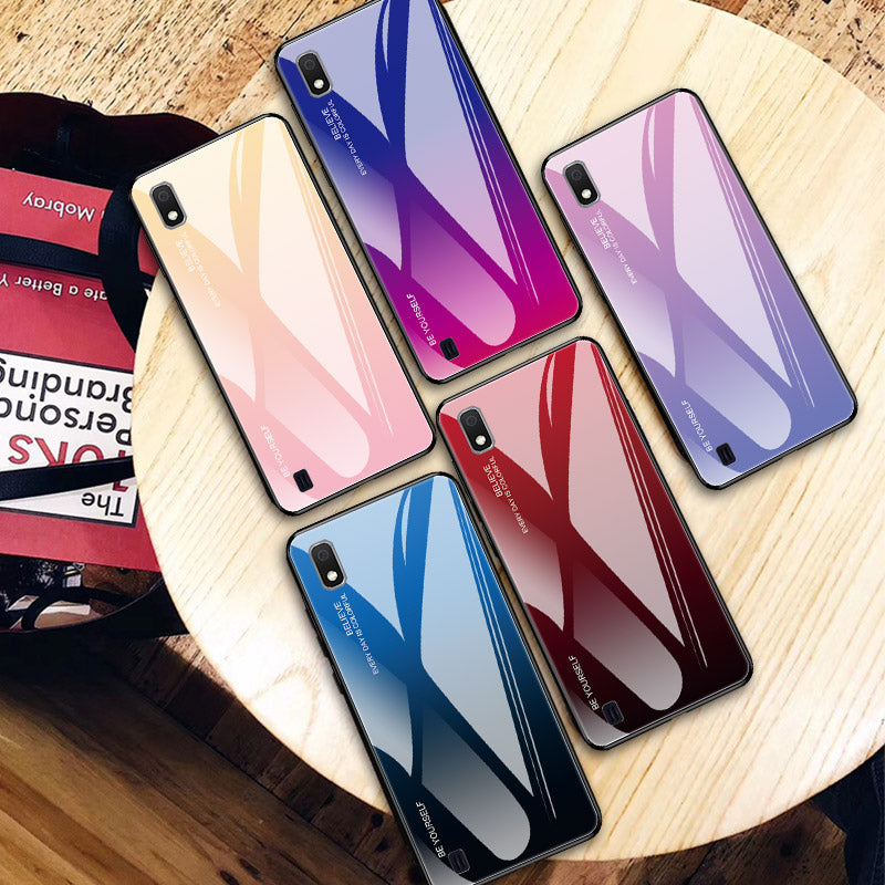 Gradient Color Glass + PC + TPU Hybrid Case for Samsung Galaxy A10