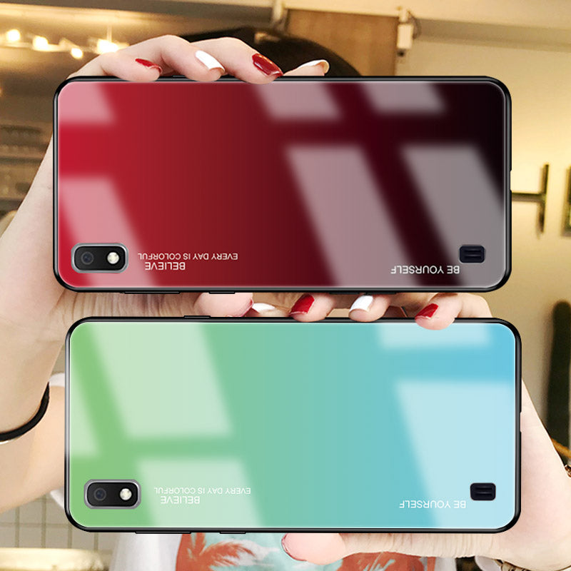 Gradient Color Glass + PC + TPU Hybrid Case for Samsung Galaxy A10