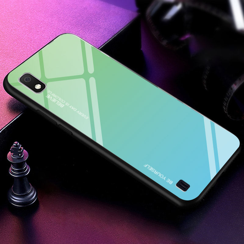 Gradient Color Glass + PC + TPU Hybrid Case for Samsung Galaxy A10