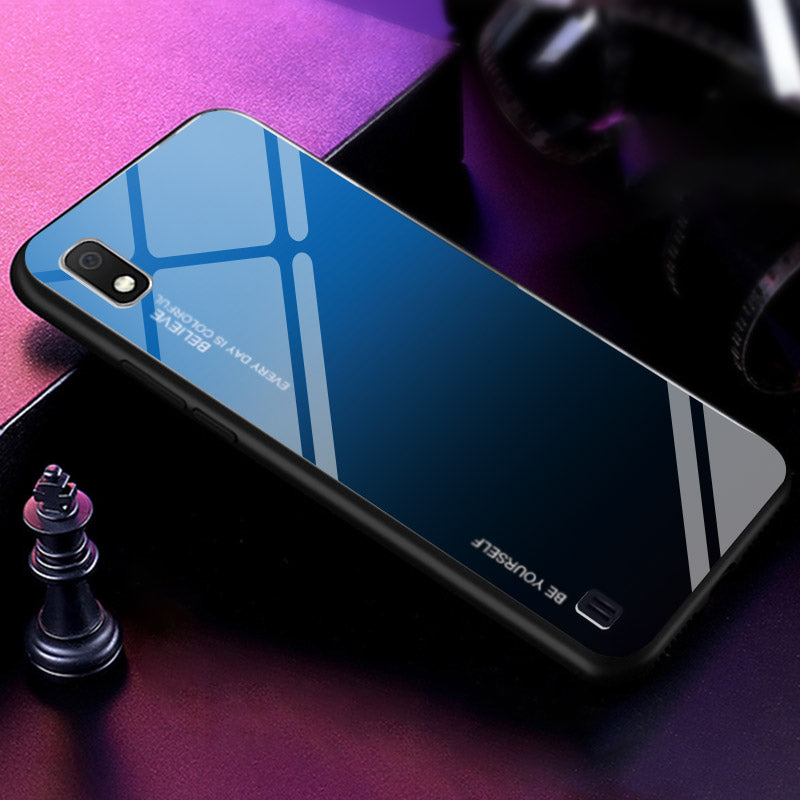 Gradient Color Glass + PC + TPU Hybrid Case for Samsung Galaxy A10