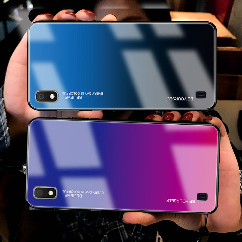 Gradient Color Glass + PC + TPU Hybrid Case for Samsung Galaxy A10