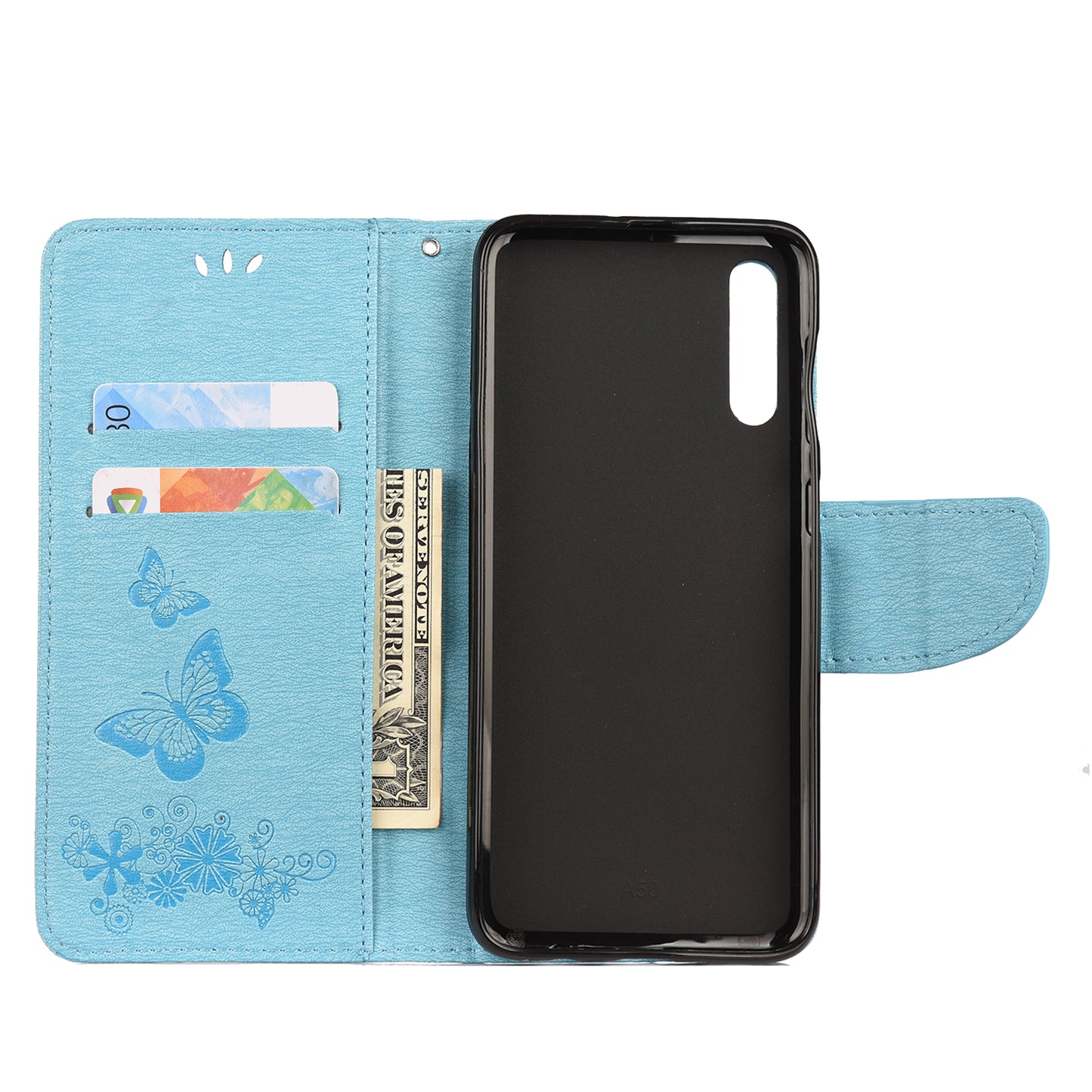 Imprint Butterfly Flowers Leather Stand Wallet Folio Case for Samsung Galaxy A50 / A50s / A30s