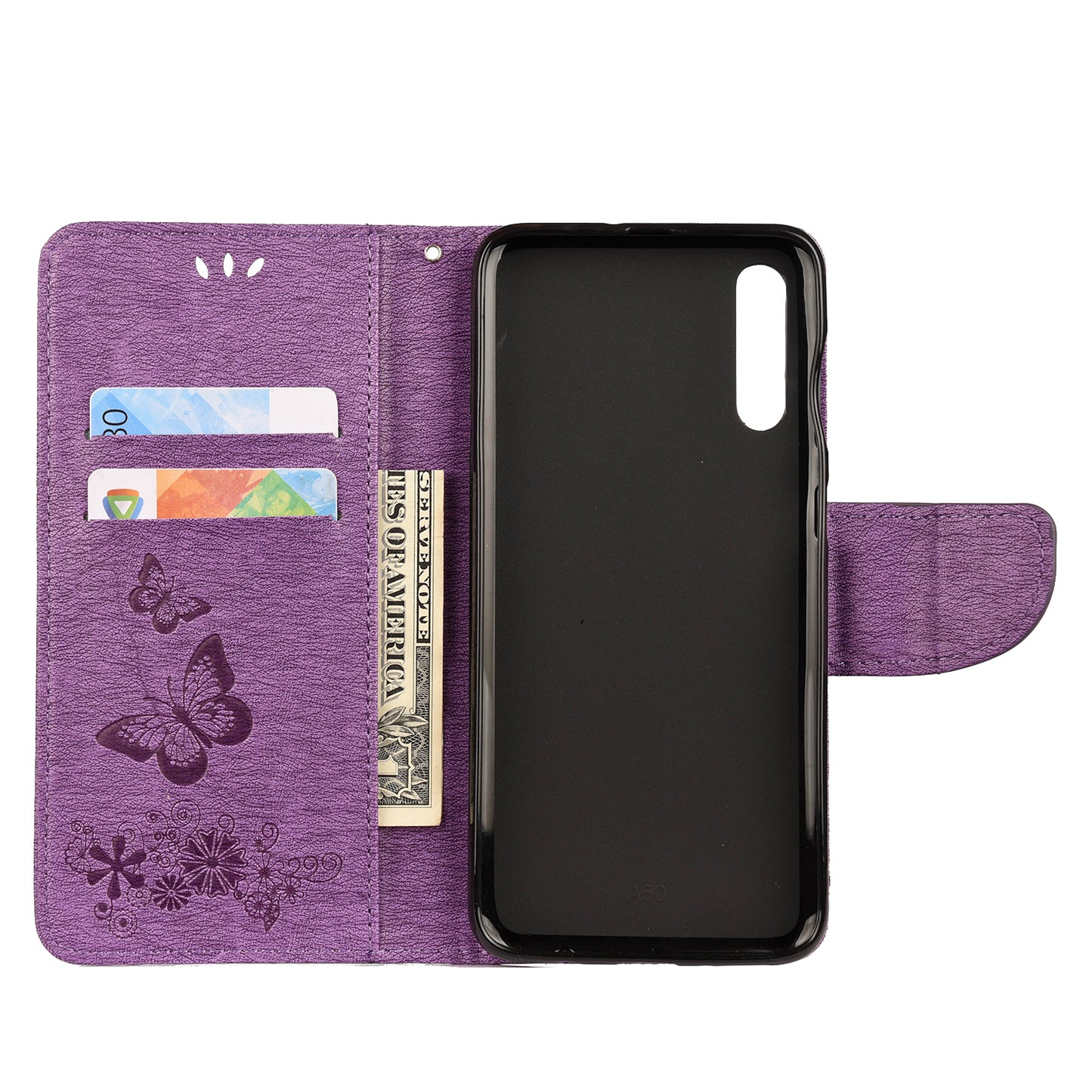 Imprint Butterfly Flowers Leather Stand Wallet Folio Case for Samsung Galaxy A50 / A50s / A30s