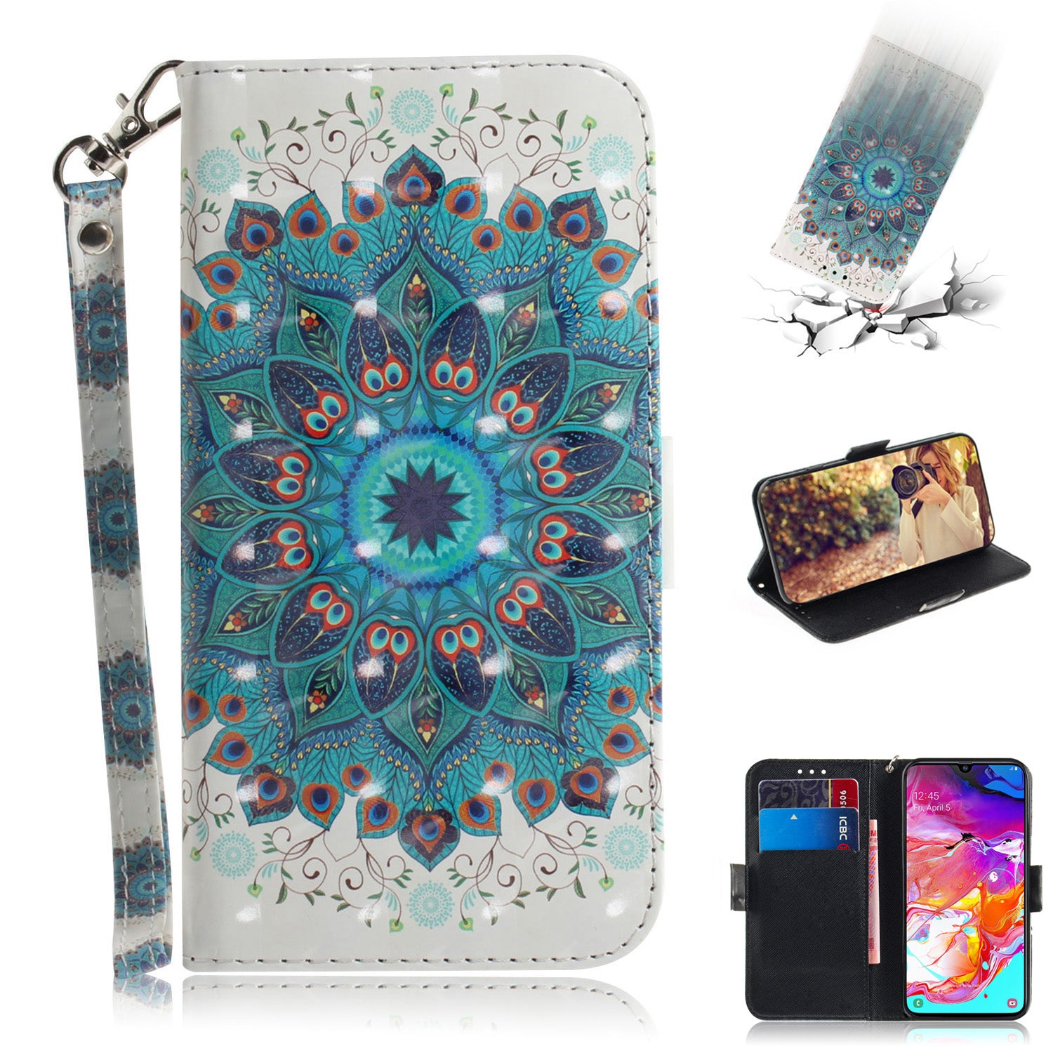 Pattern Printing Light Spot Decor Leather Wallet Case for Samsung Galaxy A70
