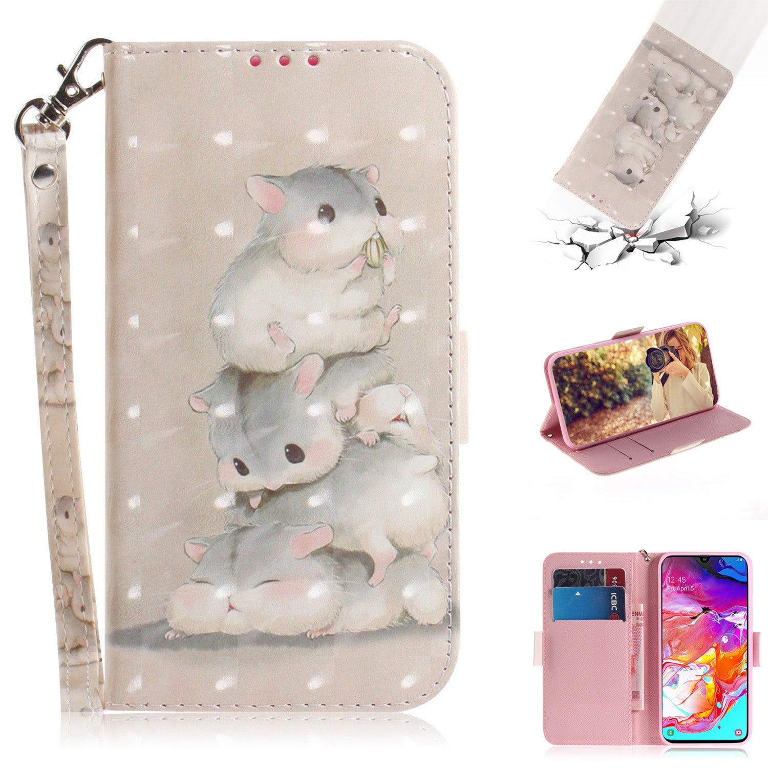 Pattern Printing Light Spot Decor Leather Wallet Case for Samsung Galaxy A70