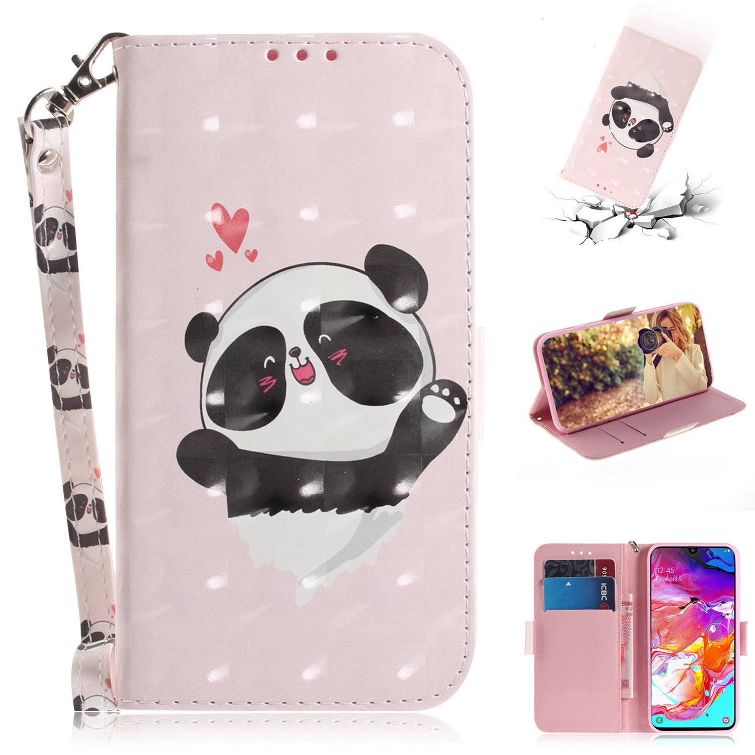 Pattern Printing Light Spot Decor Leather Wallet Case for Samsung Galaxy A70