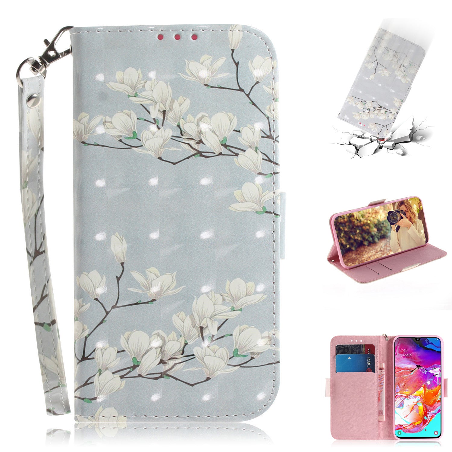 Pattern Printing Light Spot Decor Leather Wallet Case for Samsung Galaxy A70