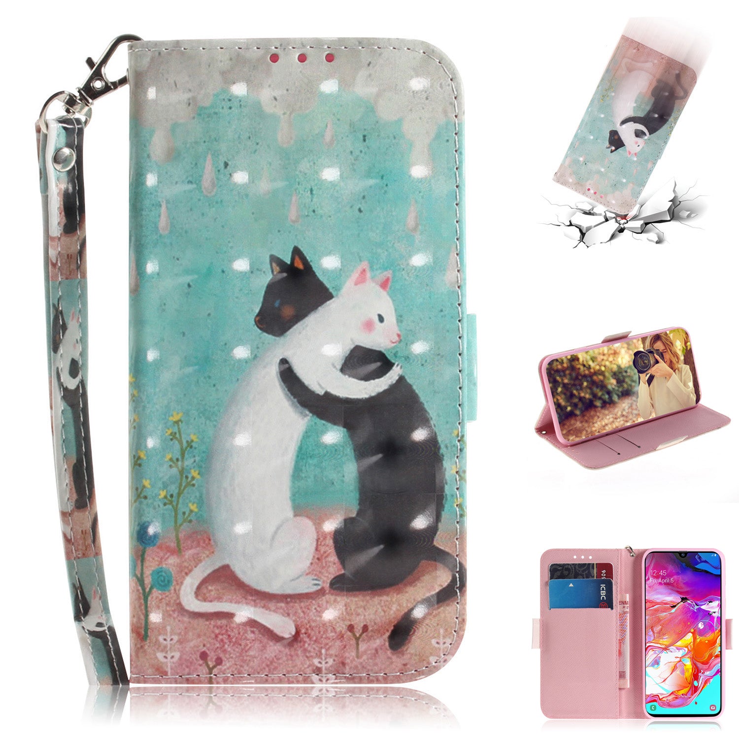 Pattern Printing Light Spot Decor Leather Wallet Case for Samsung Galaxy A70