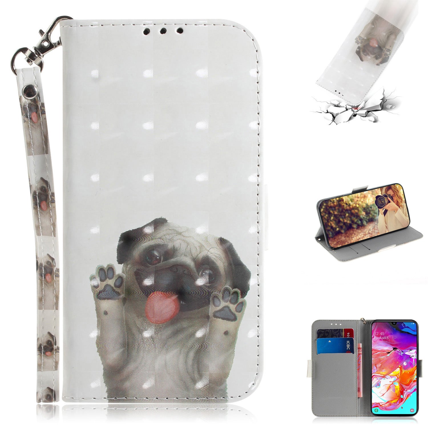 Pattern Printing Light Spot Decor Leather Wallet Case for Samsung Galaxy A70