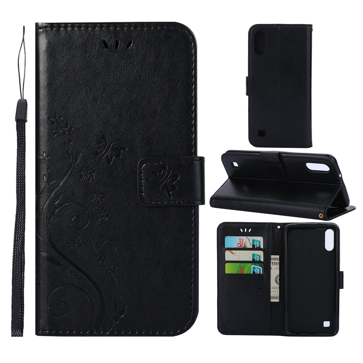 Imprint Butterfly Flower Leather Wallet Case for Samsung Galaxy A10