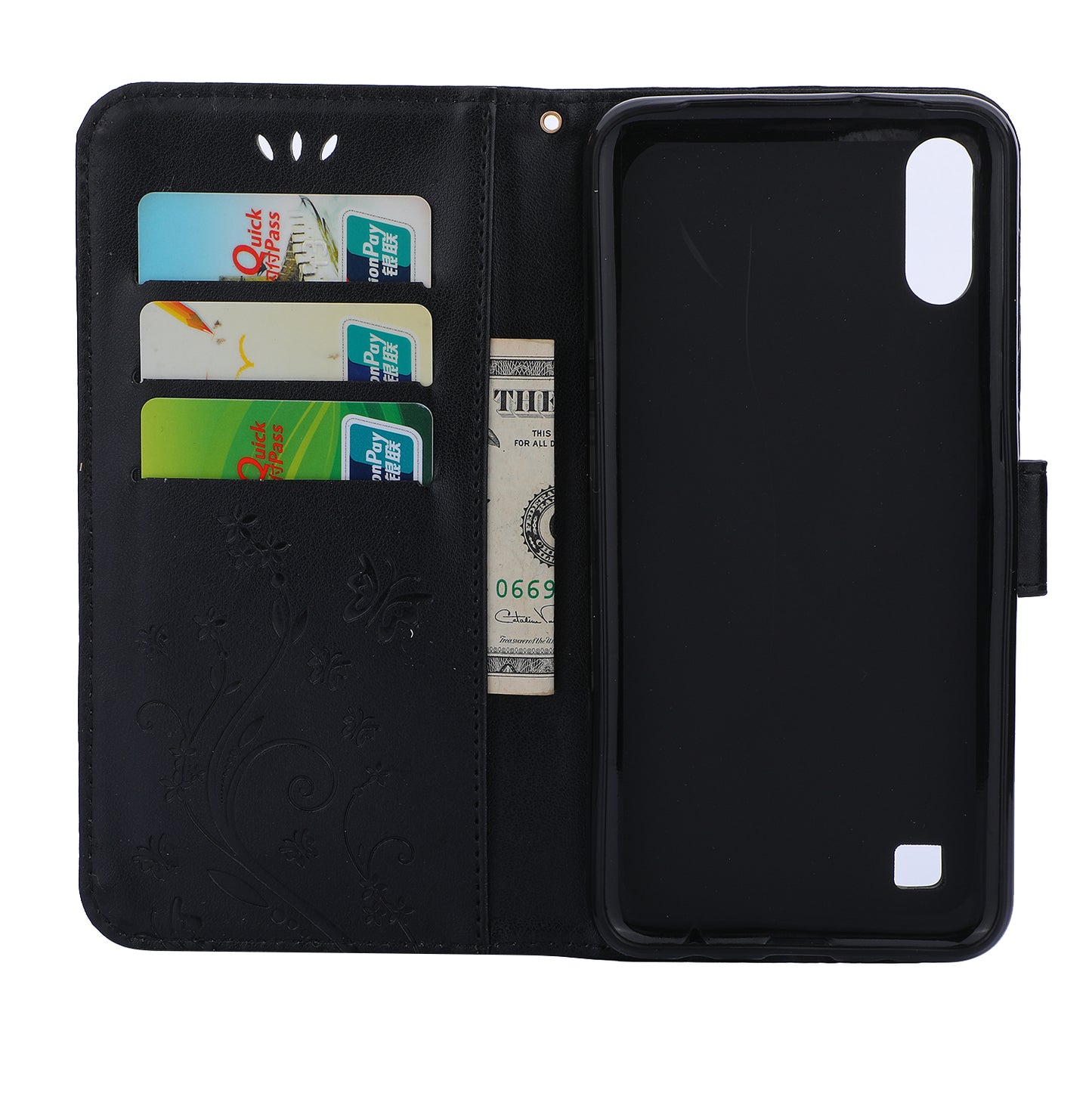 Imprint Butterfly Flower Leather Wallet Case for Samsung Galaxy A10