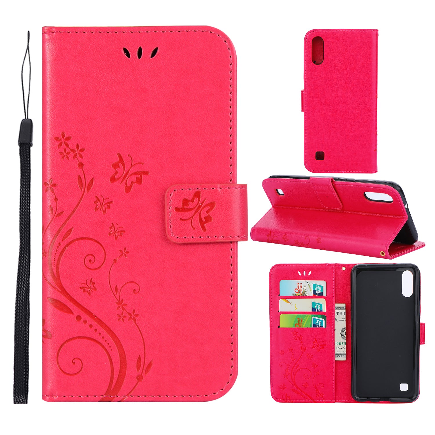Imprint Butterfly Flower Leather Wallet Case for Samsung Galaxy A10