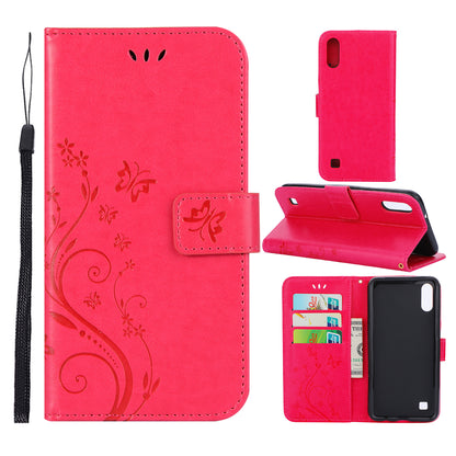 Imprint Butterfly Flower Leather Wallet Case for Samsung Galaxy A10