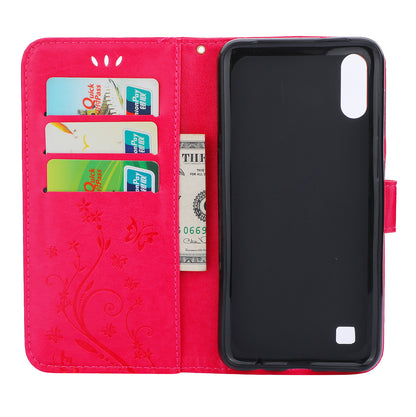 Imprint Butterfly Flower Leather Wallet Case for Samsung Galaxy A10