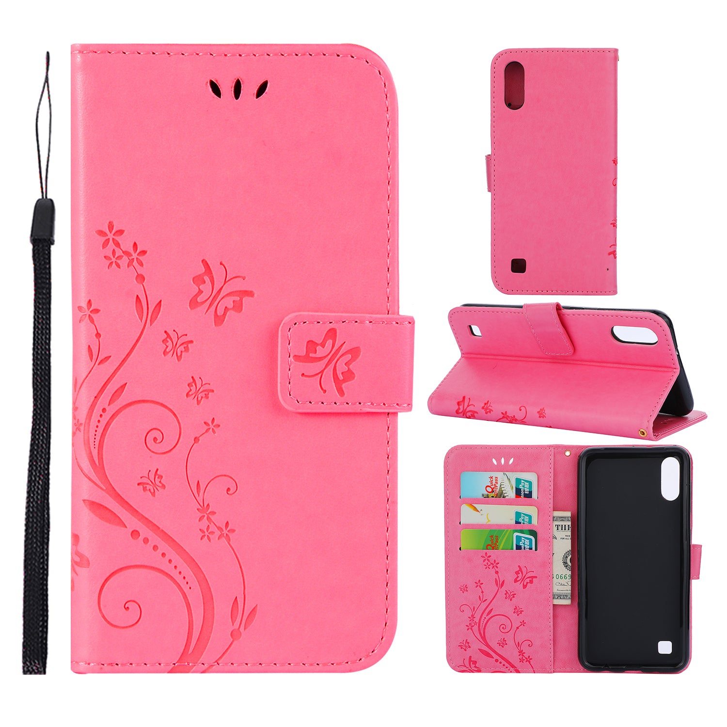 Imprint Butterfly Flower Leather Wallet Case for Samsung Galaxy A10