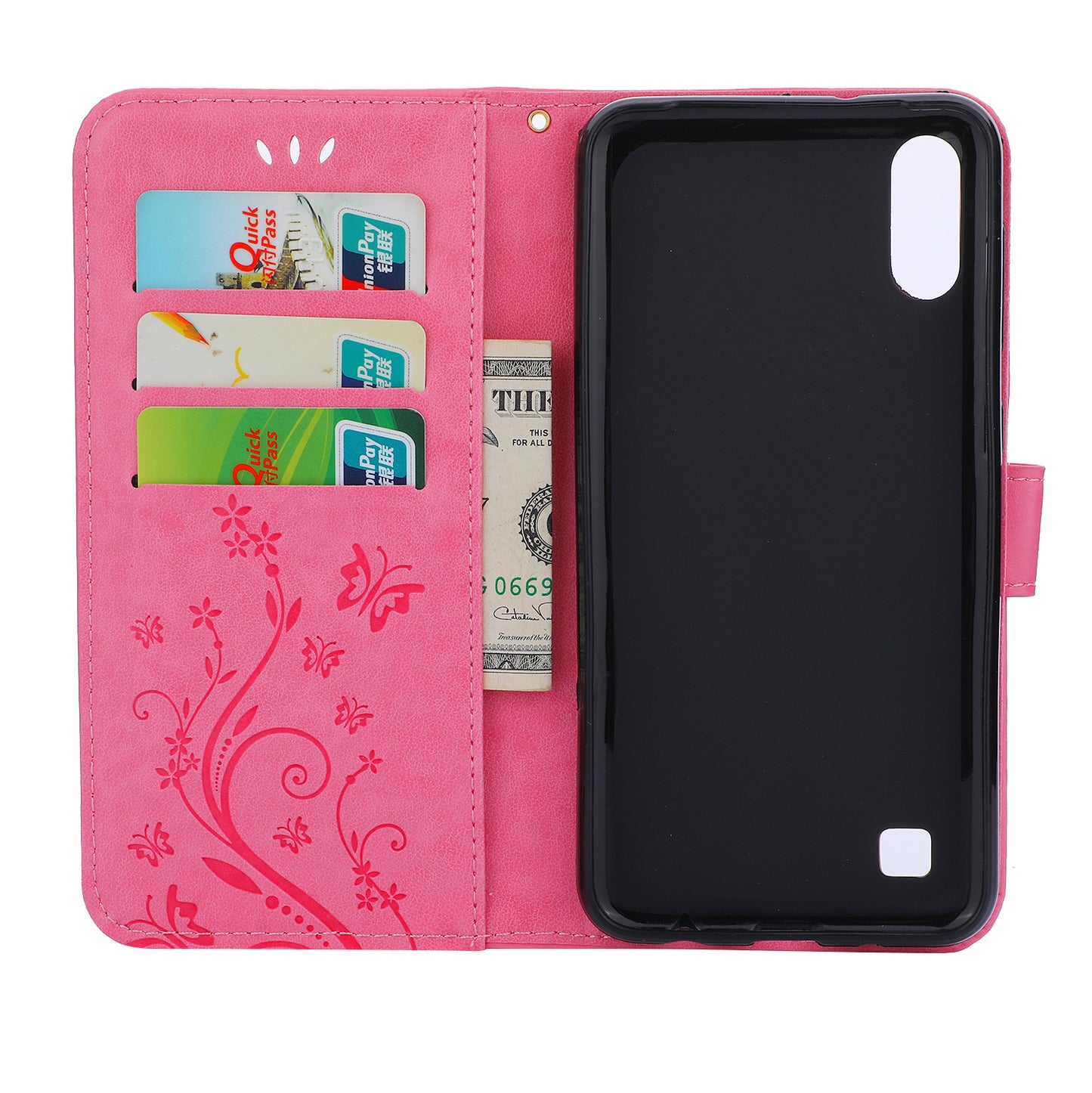 Imprint Butterfly Flower Leather Wallet Case for Samsung Galaxy A10