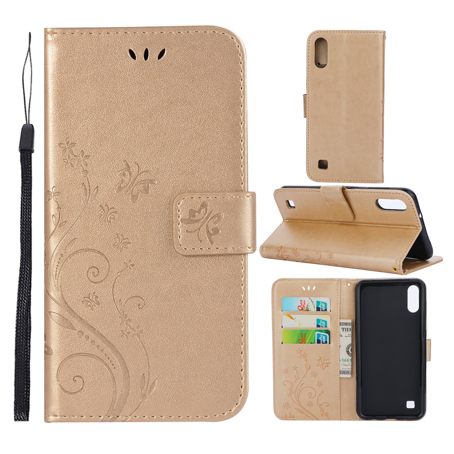 Imprint Butterfly Flower Leather Wallet Case for Samsung Galaxy A10