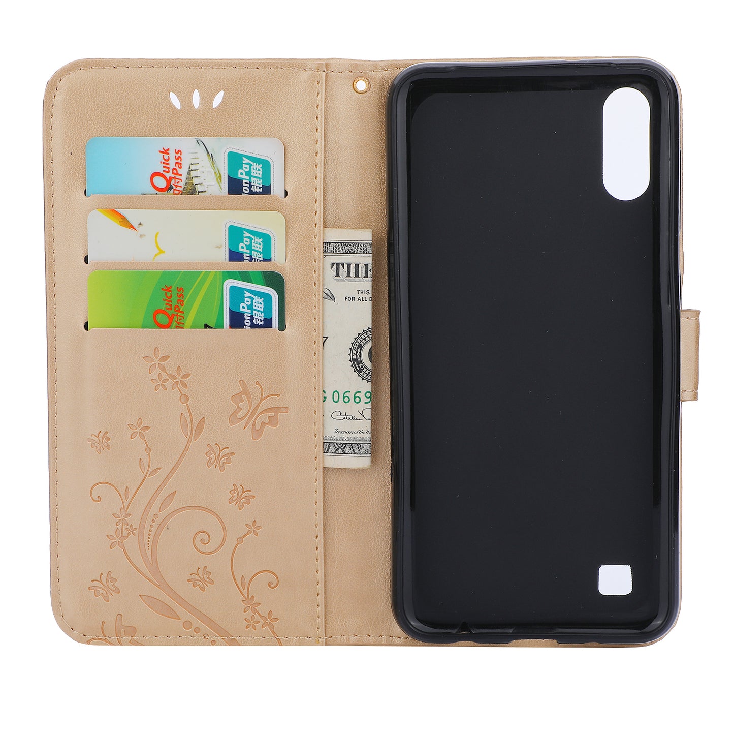 Imprint Butterfly Flower Leather Wallet Case for Samsung Galaxy A10