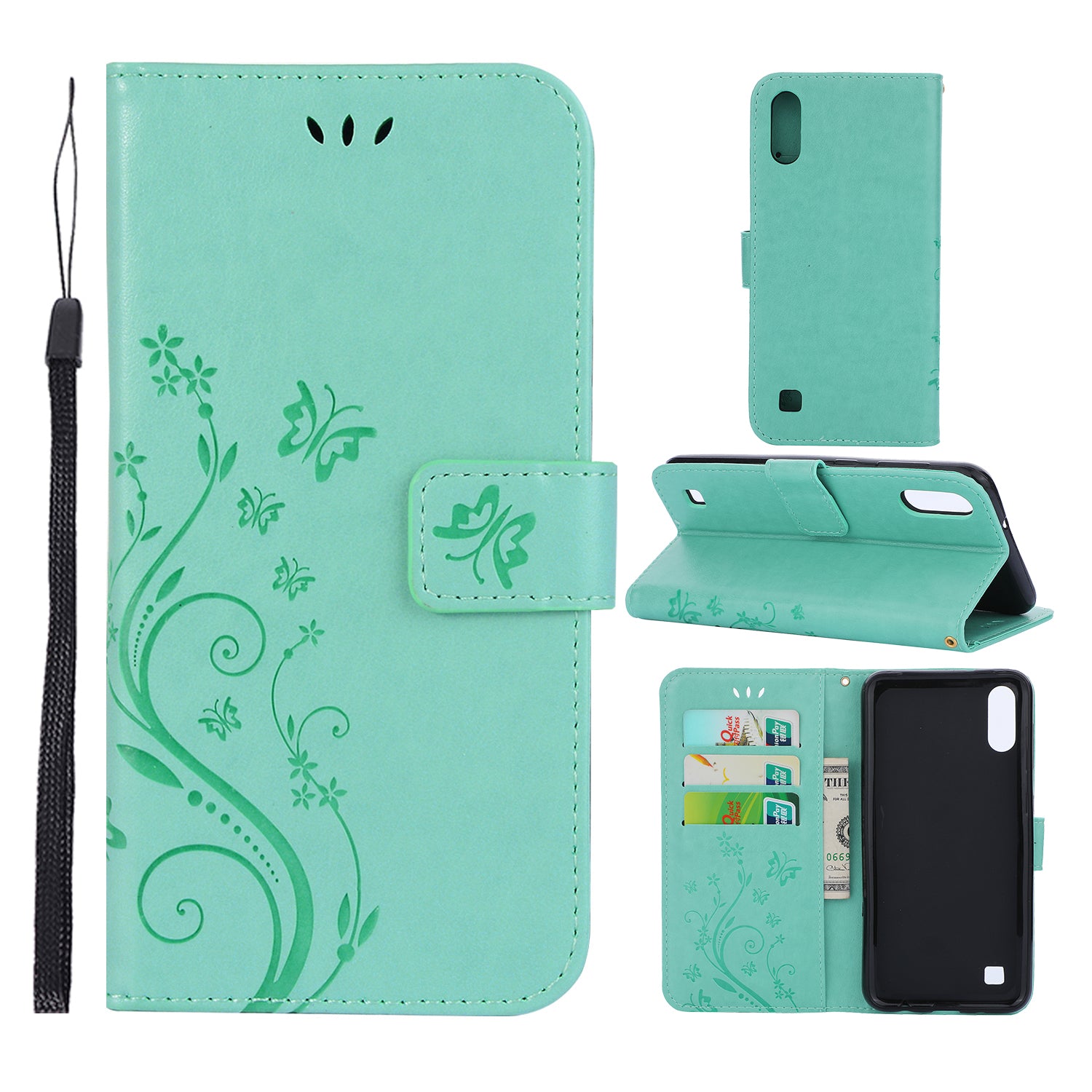 Imprint Butterfly Flower Leather Wallet Case for Samsung Galaxy A10